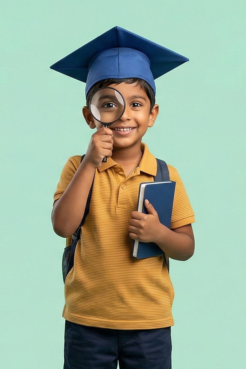 Boy holding magnifying glass