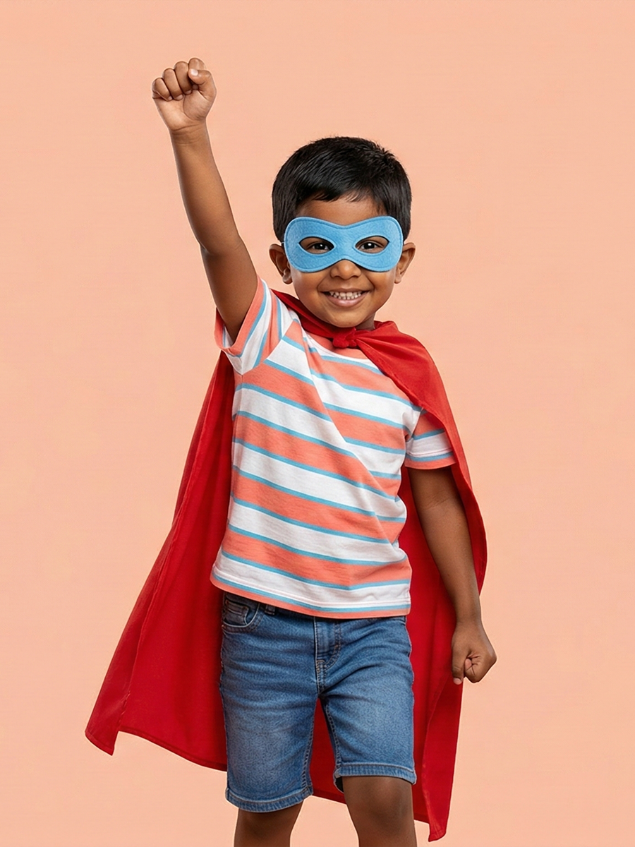 Boy in superhero costume